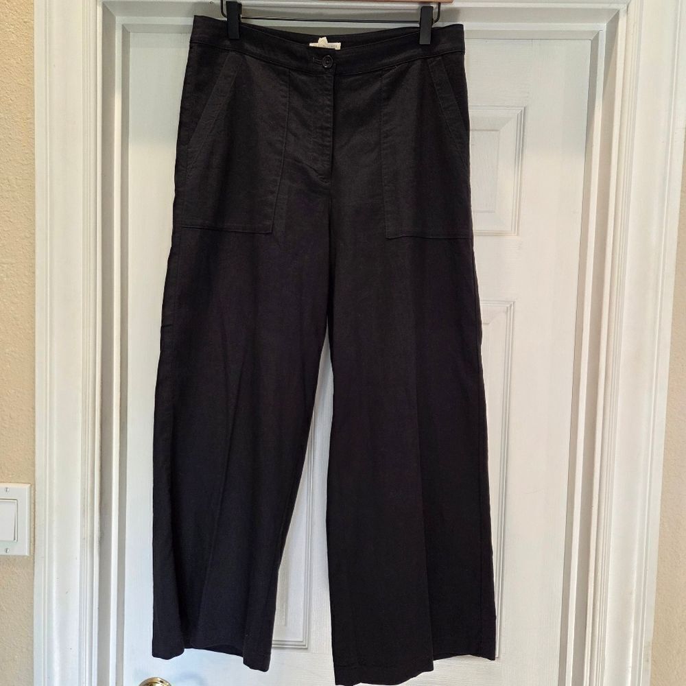 Eileen Fisher Organic Cotton Twill High Waist Wide Crop Utility Black, size 8